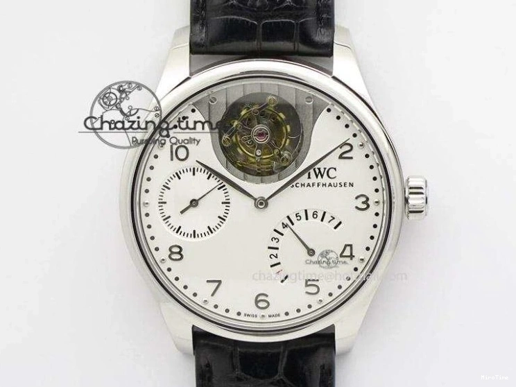 MIROTIME 0207 Portuguese Tourbillon IW5046 SS ZF Best Edition White Dial Blue Markers on Blue Leather Strap Fashionable 7149